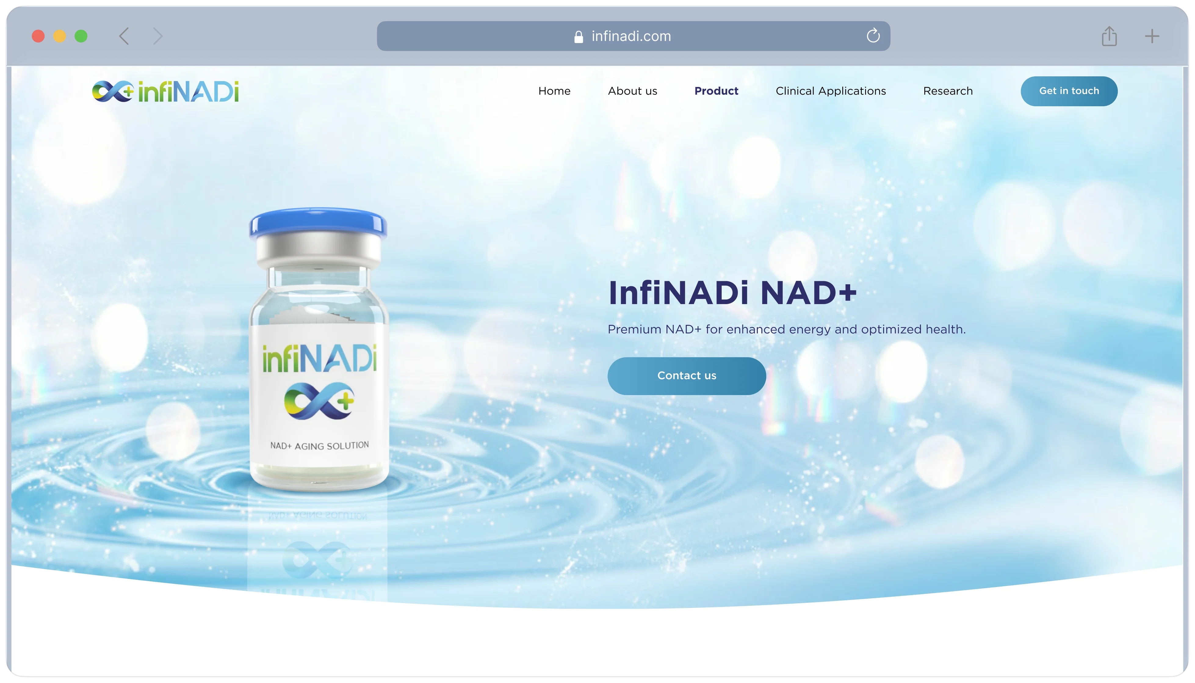 InfiNADi NAD+ product website preview